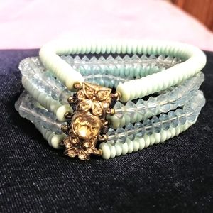 Unique Vintage Blue Shades Glass Bead Bracelet Rhinestone Clasp